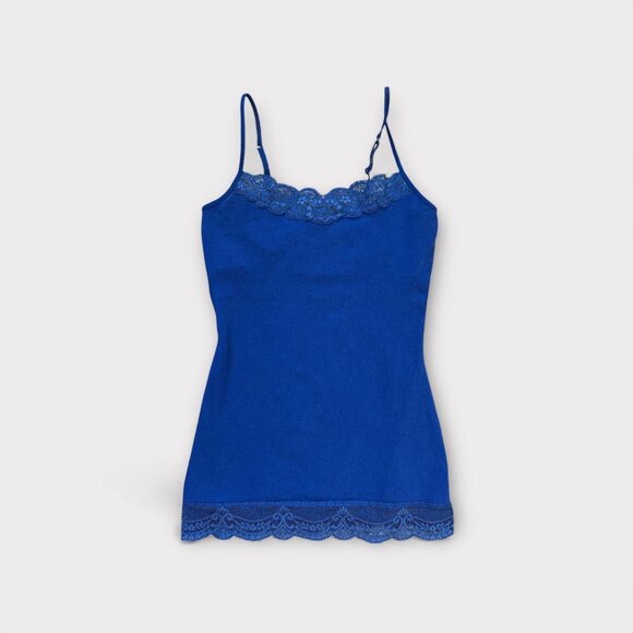 Express Camisole Shirt Womens XS Blue Lace Trim Tank Top Cami Layering Y2K - Picture 2 of 8